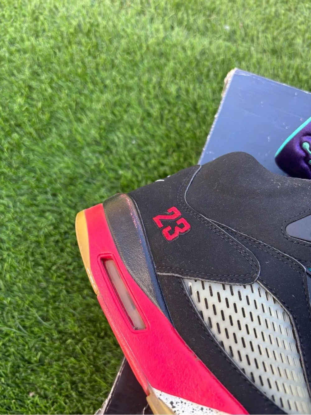 Jordan retro 5 black with Red, Purple & Teal Accents